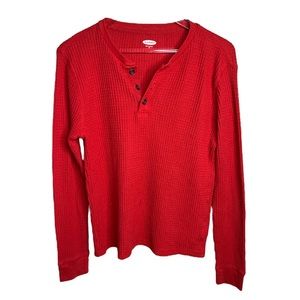 Old Navy Red Long Sleeve Waffle Knit Soft Washed Top